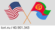 Crossed and waving flags of the USA and Eritrea. Стоковая иллюстрация, иллюстратор Олег Безруков / Фотобанк Лори