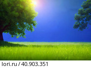Superb minimalism lonely tree on landscape summer. Стоковое AI-изображение, AI-художник Евгений Ткачёв / Фотобанк Лори