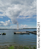 Вид на затопленную колокольня с берега (2023 год). Стоковое фото, фотограф Юлия Кваскова / Фотобанк Лори