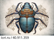 Scarab beetle, watercolor style, Generative AI. Стоковое AI-изображение, AI-художник Анна Кривицкая / Фотобанк Лори