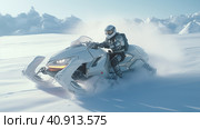 Futuristic snowmobile in the Arctic snows. Generative AI. Стоковое AI-изображение, AI-художник Ирина Ручушкина / Фотобанк Лори