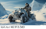 Futuristic snowmobile in the Arctic snows. Generative AI. Стоковое AI-изображение, AI-художник Ирина Ручушкина / Фотобанк Лори