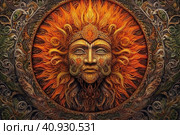 Image of the ancient Slavic pagan god of the sun Yarilo, watercolor style, Generative AI. Стоковое AI-изображение, AI-художник Анна Кривицкая / Фотобанк Лори