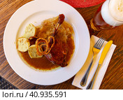 Confit du canard in czech with sauerkraut and potato dumplings. Стоковое фото, фотограф Яков Филимонов / Фотобанк Лори