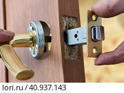Repair of lever door handle with latch. Стоковое фото, фотограф Владимир Григорьев / Фотобанк Лори