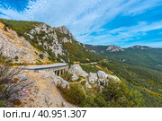 Laspi mountain pass, view of tunnel and Garin Mikhailovsky cliff, Стоковое фото, фотограф Анна Кривицкая / Фотобанк Лори