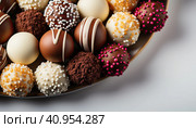 Extremely close-up photo of delicious chocolate-orange macaroni cookies of different colors close-up. Стоковое AI-изображение, AI-художник Ярославский Максим / Фотобанк Лори