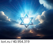The luminous star of the prophet and King David on the background of the sky and clouds. Created by AI. Стоковое AI-изображение, AI-художник Ярославский Максим / Фотобанк Лори