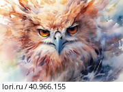 Watercolor painting of a harpy eagle isolated on white background, watercolor style, Generative AI. Стоковое AI-изображение, AI-художник Анна Кривицкая / Фотобанк Лори
