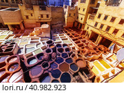 Tanneries of Fes Morocco, Africa Old tanks of the Fez's tannerie (2018 год). Стоковое фото, фотограф Гладских Татьяна / Фотобанк Лори