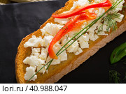 Bulgarian toast with brinsen cheese, bell pepper. Стоковое фото, фотограф Яков Филимонов / Фотобанк Лори
