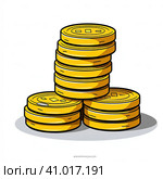 Stacks of coins are yellow on a white background. Created by AI. Стоковое фото, фотограф Ярославский Максим / Фотобанк Лори