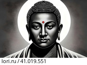 Buddha with nimbus. Стоковое AI-изображение, AI-художник Роман Сигаев / Фотобанк Лори