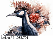 Crowned crane on a white background, watercolor style, Generative AI. Стоковое AI-изображение, AI-художник Анна Кривицкая / Фотобанк Лори