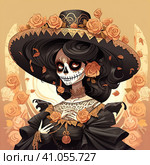 la catrina jovial skeleton death goddess dnd. Generative AI. Стоковое AI-изображение, AI-художник Ирина Ручушкина / Фотобанк Лори