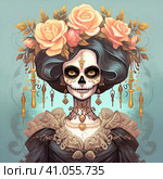 la catrina jovial skeleton death goddess dnd. Generative AI. Стоковое AI-изображение, AI-художник Ирина Ручушкина / Фотобанк Лори