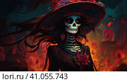 la catrina jovial skeleton death goddess dnd. Generative AI. Стоковое AI-изображение, AI-художник Ирина Ручушкина / Фотобанк Лори