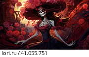 la catrina jovial skeleton death goddess dnd. Generative AI. Стоковое AI-изображение, AI-художник Ирина Ручушкина / Фотобанк Лори