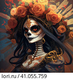 la catrina jovial skeleton death goddess dnd. Generative AI. Стоковое AI-изображение, AI-художник Ирина Ручушкина / Фотобанк Лори