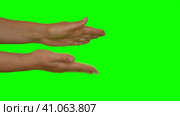 Female Hands are clapping on green screen background. Girl Hands applauding on a chroma key studio backdrop. Applause on chromakey. Concept of victory and award. Greenscreen, keying. Стоковое видео, видеограф Марина Демидюк / Фотобанк Лори