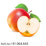 Jonathan red apple and half isolated on white. Стоковое фото, фотограф Катерина Ковалева / Фотобанк Лори