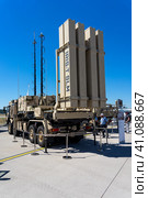 BERLIN, GERMANY - JUNE 23, 2022: MAN SX44 6x6 7-ton IRIS-T SL launcher by Diehl Defense. Exhibition ILA Berlin Air Show 2022. Редакционное фото, фотограф Sergey Kohl / Фотобанк Лори