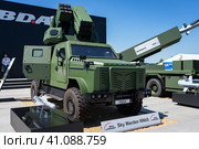 BERLIN, GERMANY - JUNE 23, 2022: Sky Warden NNbS - Small Anti Drone Missile System on Enok by MBDA. Exhibition ILA Berlin Air Show 2022. Редакционное фото, фотограф Sergey Kohl / Фотобанк Лори
