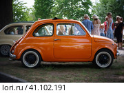 WERDER (HAVEL), GERMANY - MAY 20, 2023: The city car Fiat Abarth 695 SS. Swirl bokeh, art lens. Oldtimer - Festival Werder Classics 2023. Редакционное фото, фотограф Sergey Kohl / Фотобанк Лори