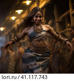 Indian girl dancing national dance. Стоковое AI-изображение, AI-художник Кирилл Черезов / Фотобанк Лори