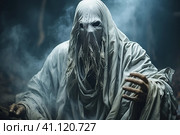 A man in a ghost costume. Halloween holiday concept. Стоковое AI-изображение, AI-художник Юрий Поздников / Фотобанк Лори