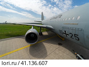 BERLIN, GERMANY - APRIL 25, 2018: Strategic tanker/transport Airbus A310 MRTT "Hermann Kohl". German Air Force. Exhibition ILA Berlin Air Show 2018. Редакционное фото, фотограф Sergey Kohl / Фотобанк Лори