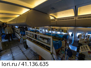 BERLIN, GERMANY - APRIL 25, 2018: Interior of the salon for evacuation and first aid to the wounded of transport Airbus A310-900 MRTT MedEvac "Hermann Kohl". German Air Force. Exhibition ILA Berlin Air Show 2018. Редакционное фото, фотограф Sergey Kohl / Фотобанк Лори
