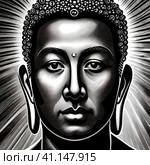 Black and white portrait of Buddha. Стоковое AI-изображение, AI-художник Роман Сигаев / Фотобанк Лори