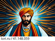 Spiritual guru with turban and halo. Стоковое AI-изображение, AI-художник Роман Сигаев / Фотобанк Лори
