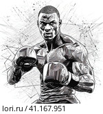 Male boxer linear art illustration. Стоковое AI-изображение, AI-художник Ирина Ручушкина / Фотобанк Лори
