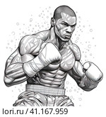 Male boxer linear art illustration. Стоковое AI-изображение, AI-художник Ирина Ручушкина / Фотобанк Лори