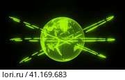 Abstract Digital Futuristic global planet Earth world map green Hologram with orbits HARD Sci-fi on black background 3D rendering. modern business and technology concept. Стоковое видео, видеограф Ирина Ткачук / Фотобанк Лори
