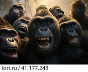 A group of gorillas. Стоковое AI-изображение, AI-художник Кирилл Черезов / Фотобанк Лори