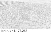 Paving stones made of square stones. White background with gray pattern. The tile is laid in a circular. Cobblestone. Стоковая иллюстрация, иллюстратор Юлия Петровская / Фотобанк Лори