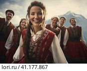 A group of Austrians in national dress. Стоковое AI-изображение, AI-художник Кирилл Черезов / Фотобанк Лори