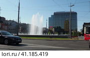 Belgrade Serbia 9.9.23 Slavia Square Trg Slavija, major commercial junction, intersections of Kralja Milana, Beogradska, Makenzijeva, Svetosavska, Bulevar oslobodjenja, Deligradska, Nemanjina streets (2023 год). Редакционное видео, видеограф Юлия Петровская / Фотобанк Лори