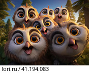 A group of owls. Стоковое AI-изображение, AI-художник Кирилл Черезов / Фотобанк Лори