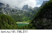 Aerial view of Hinterer Gosausee lake and Dachstein mountain top in background, Upper Austria. Стоковое фото, фотограф Igor Tichonow / Фотобанк Лори
