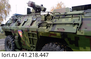 an armored transport and combat vehicle for transporting personnel of motorized rifle, motorized infantry, and airborne units and their materie to the place of the combat mission and the evacuation (2019 год). Редакционное фото, фотограф Юлия Петровская / Фотобанк Лори