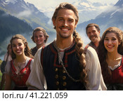 A group of Austrians in national dress. Стоковое AI-изображение, AI-художник Кирилл Черезов / Фотобанк Лори