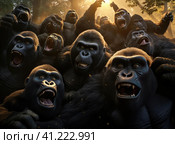 A group of gorillas. Стоковое AI-изображение, AI-художник Кирилл Черезов / Фотобанк Лори