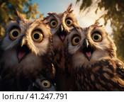 A group of owls. Стоковое AI-изображение, AI-художник Кирилл Черезов / Фотобанк Лори