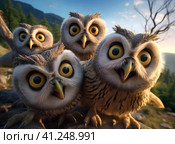 A group of owls. Стоковое AI-изображение, AI-художник Кирилл Черезов / Фотобанк Лори