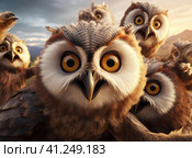 A group of owls. Стоковое AI-изображение, AI-художник Кирилл Черезов / Фотобанк Лори