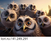 A group of owls. Стоковое AI-изображение, AI-художник Кирилл Черезов / Фотобанк Лори